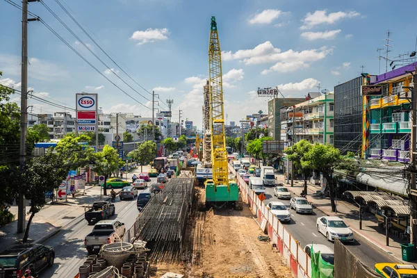 Traffic Jam cause by the construction of the BTS skytrain in Bangkok, Thailand