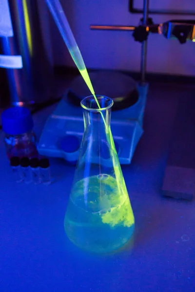 Pipette in the chemical laboratory and toxic green liquid