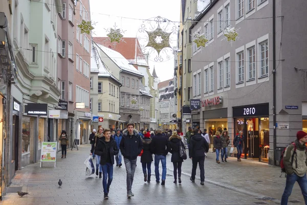 Old town street and people in city of Augsburg