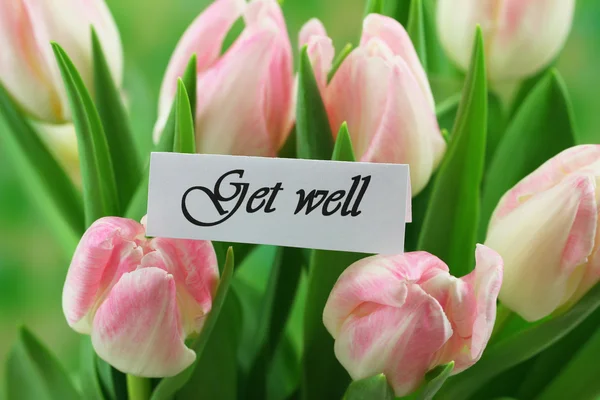 Get well card with pink tulip bouquet