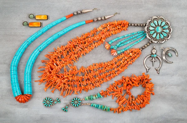 Vintage Turquoise, Branch Coral and Silver, Native American Jewelry.