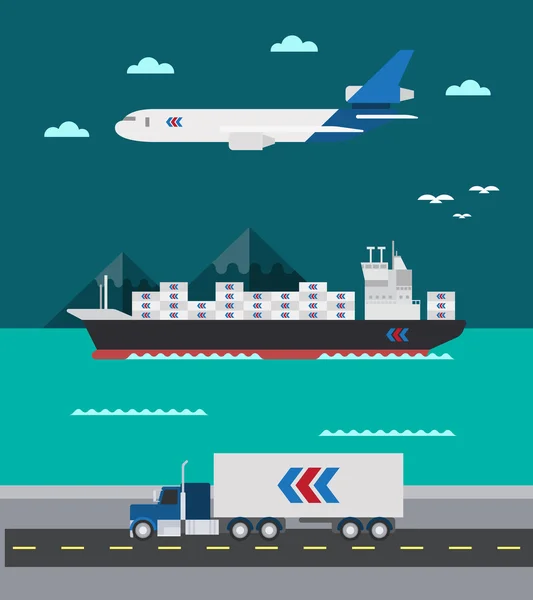 Flat design of cargo transportation sea air land