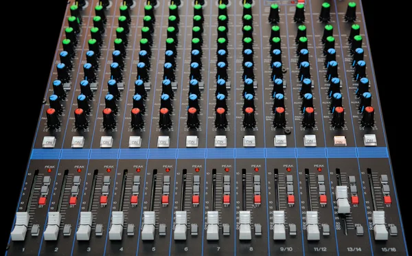 Audio mixing console with faders