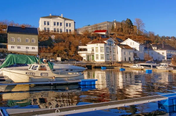 Port quays of moored boats secured winter