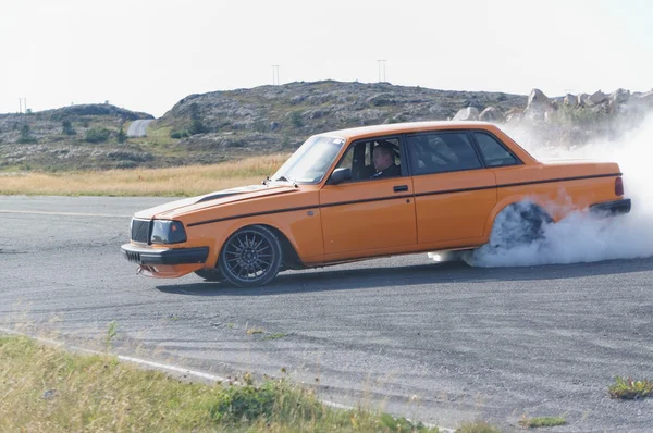 Autumn racing modified car drifting in Norway