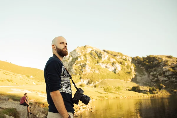 Bold man in a lake