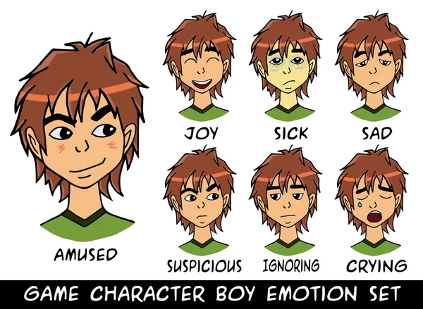 Game character boy emotions set vector illustration