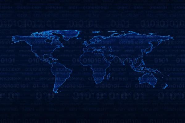 Digital world map over binary code blue background, Elements of this image furnished by NASA