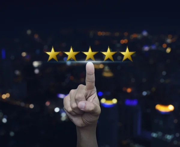 Hand click on five gold stars to increase rating over blurred li