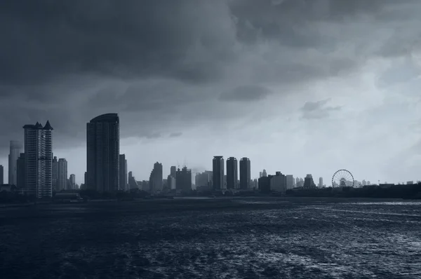 Chao Praya river with a dark stormy sky