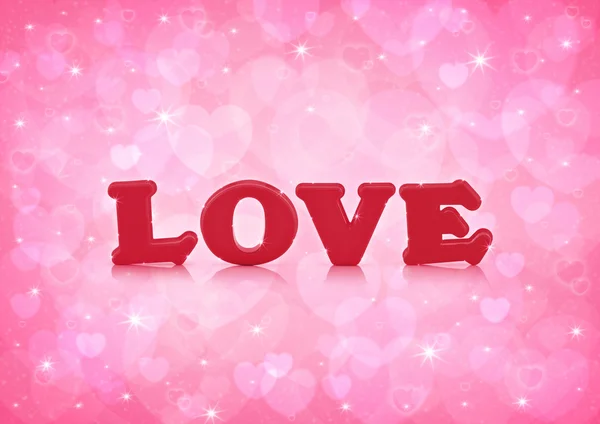 Love word on light pink heart bokeh background