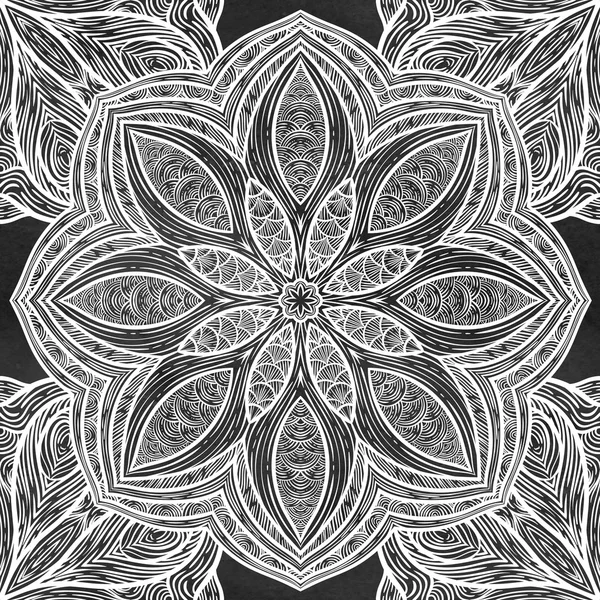 Seamless pattern with floral and ethnic elements. Round kaleidoscope