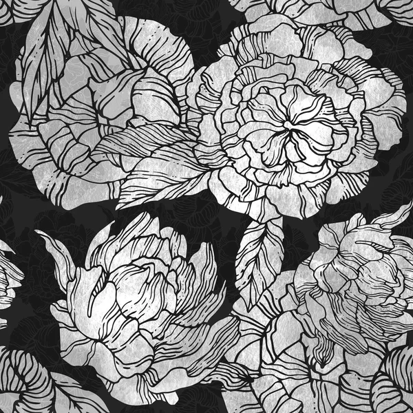 Seamless pattern with blossom and flower bud of peonies