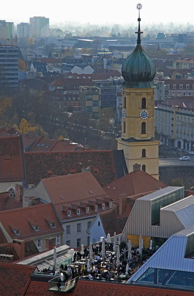 Open-air restaurant on the roof of building in Graz