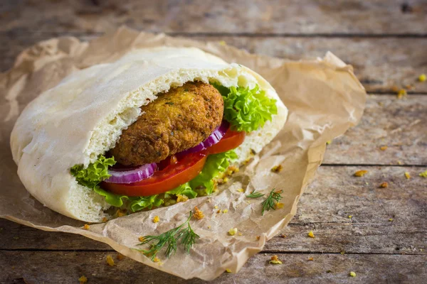 Falafel with vegetables in pita bread