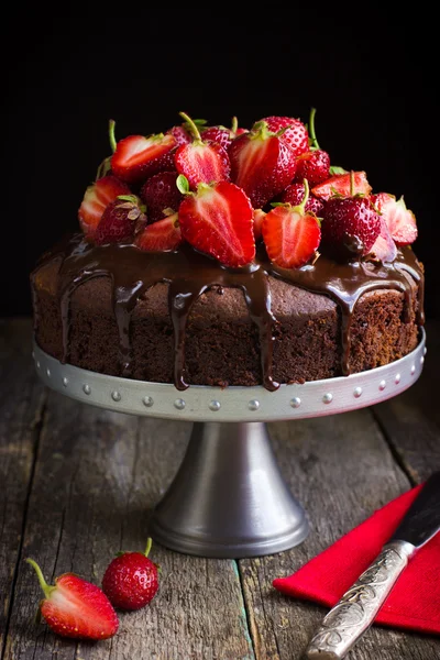 Chocolate cake with  fresh strawberry