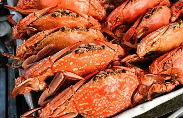 Steamed crabs in a fish market