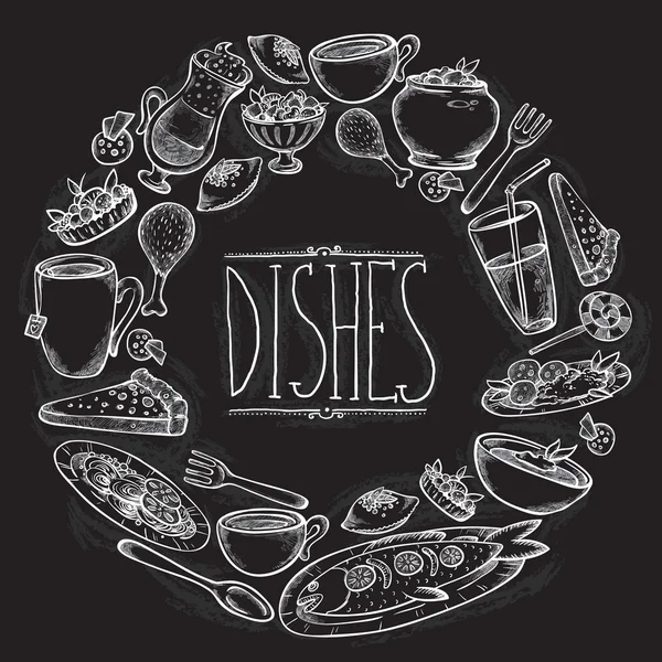 Graphic Dishes set in chalkboard style