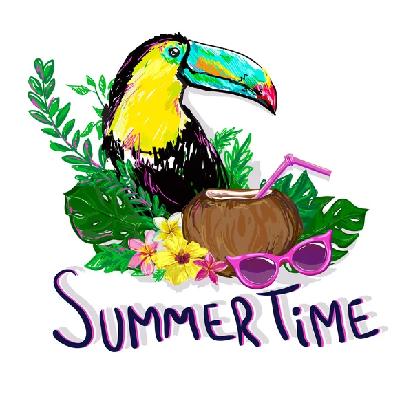 Summertime, illustration with exotic bird