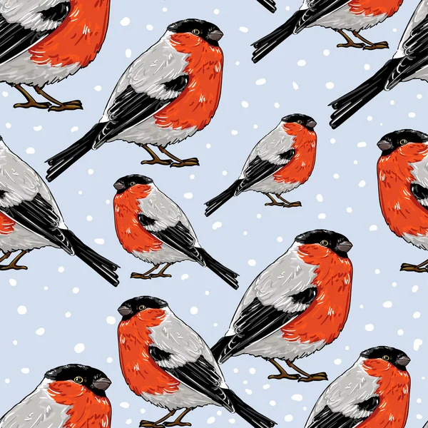 Bullfinch birds seamless pattern