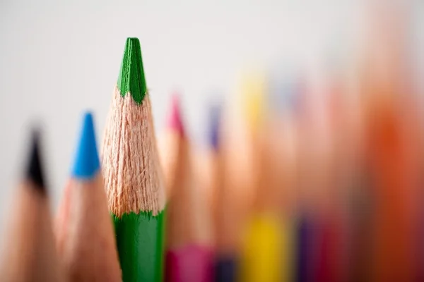 Close-up of multicolor pencils. Green pencil