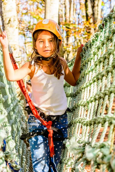 Little girl climbing in adventure park