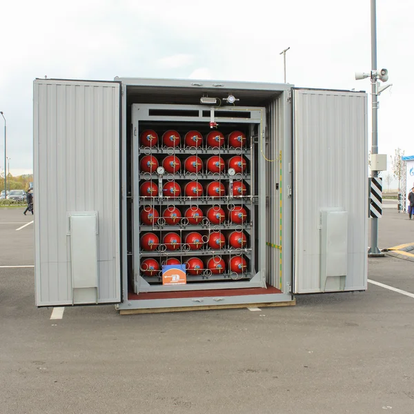 Container for compact storage of gas cylinders