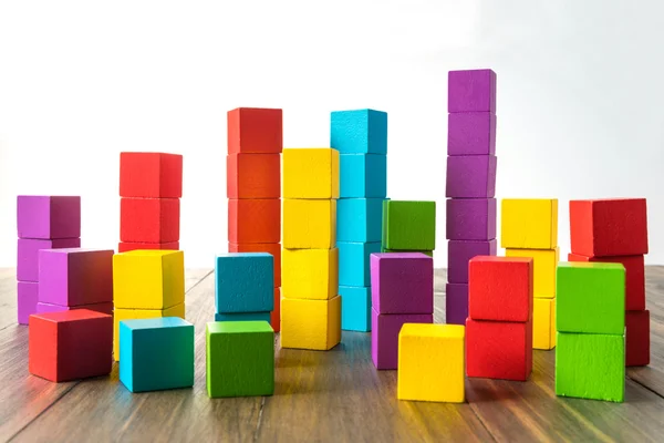 Colorful stack of wood cube building blocks