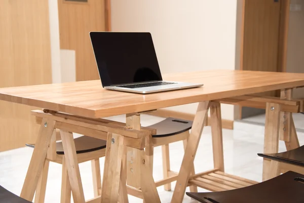 Laptop on wood desk , working place