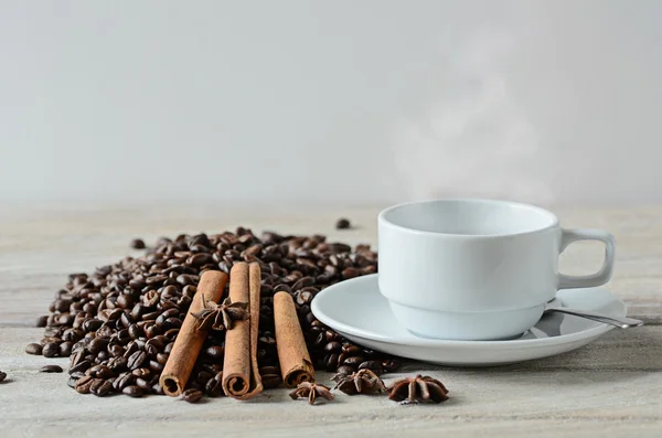 White coffee cup on wooden table