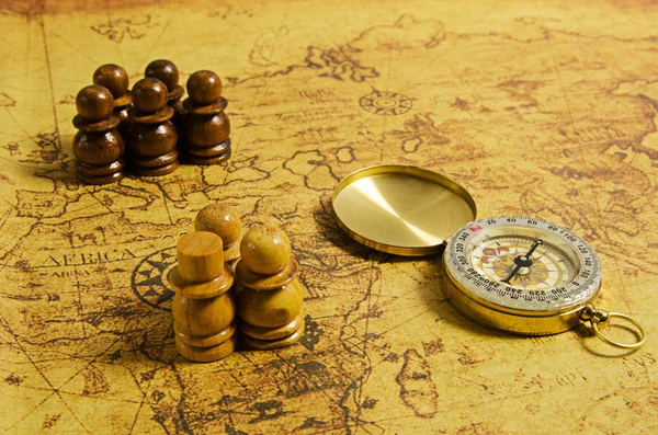 Compass and Chess on old map