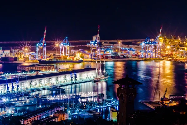 Genoa port night aerial view