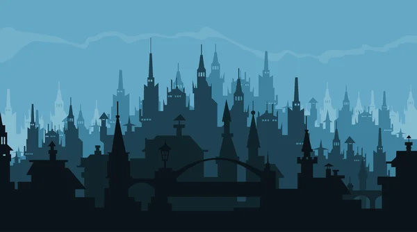 European city silhouette of buildings in gothic style