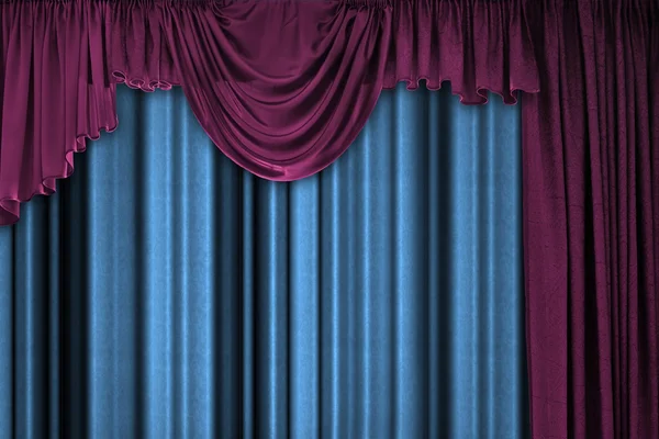 Purple and blue draped curtains