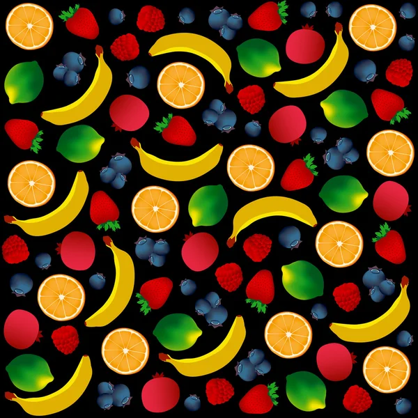 Pattern with fruits on black background. Vector and Illustration design for restaurant menus, template for cooking, healthy foods, healthy diet and website.
