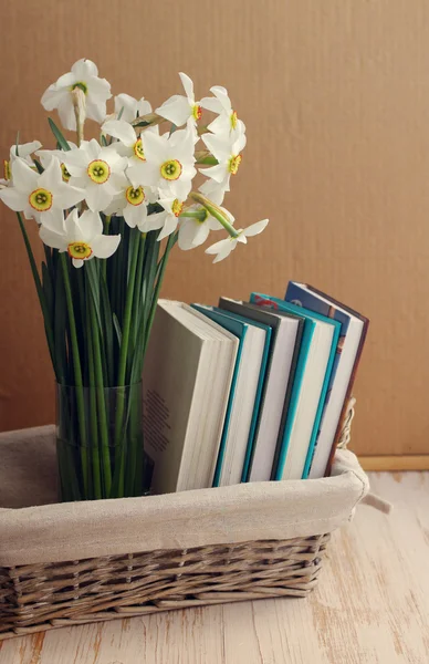 Vintage still life with books and flowers