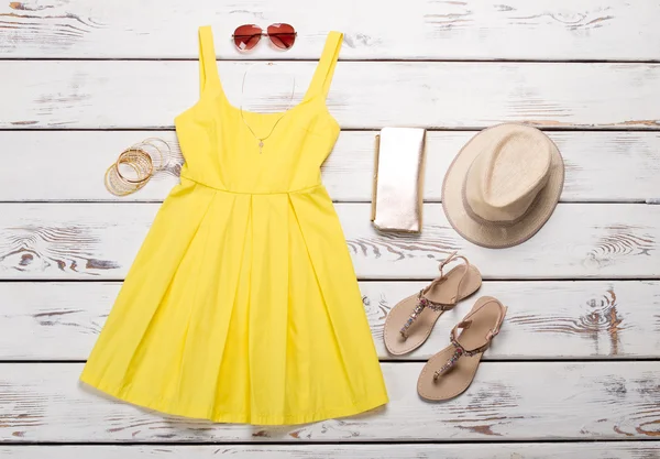 Yellow summer clothes collection.