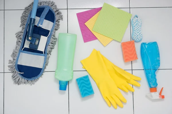 Bright background with items for cleaning.