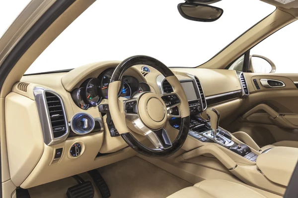 Car interior steering wheel and dashboard