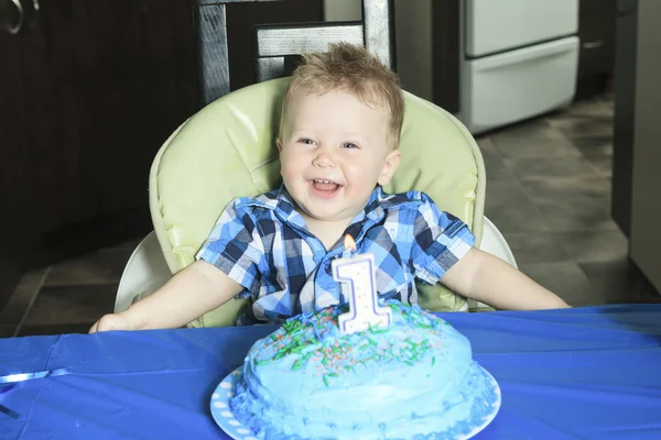 A One Year Old Boy Cake with big smile.