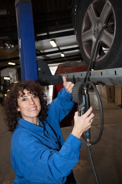 Woman in garage