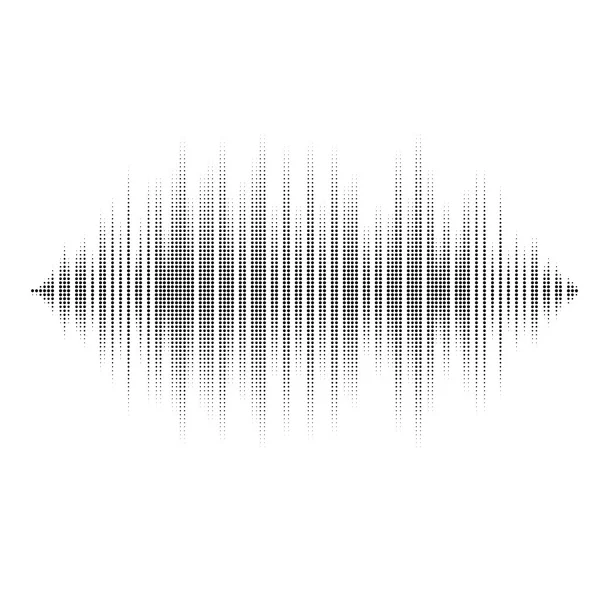 Waveform background isolated. Black and white halftone vector sound waves. You can use in club, radio, pub, party, DJ, concerts, recitals or the audio technology advertising background.