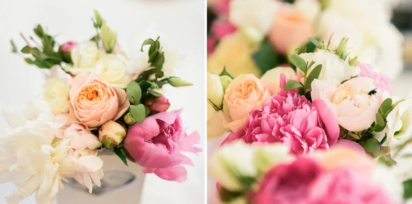 Floral arrangement of peonies and roses