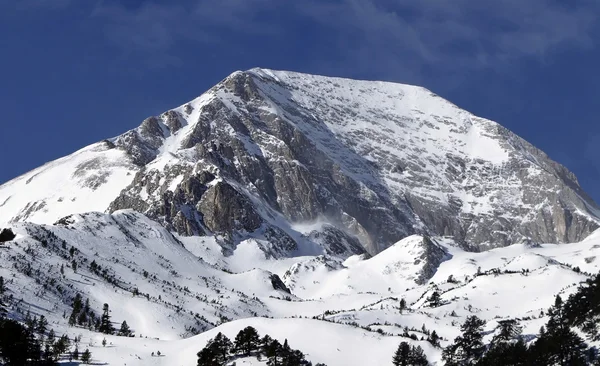 A rocky and snow-capped mountain top