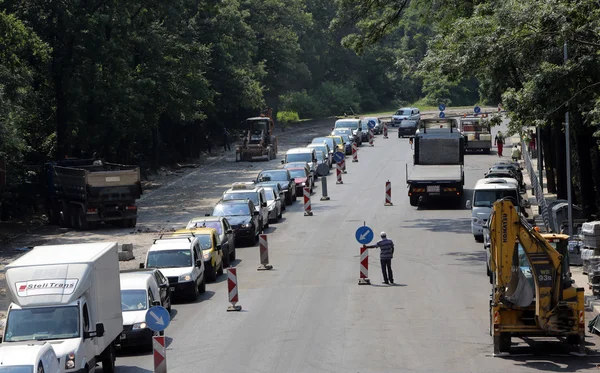 Workers on a road construction