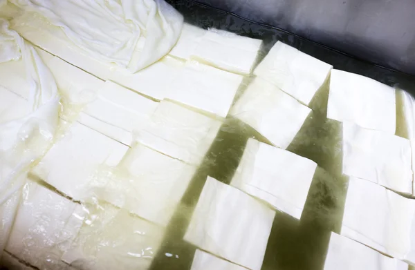 Bulgarian white feta cheese cubes