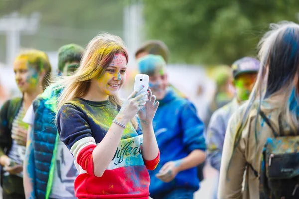 Young people at the festival of paints