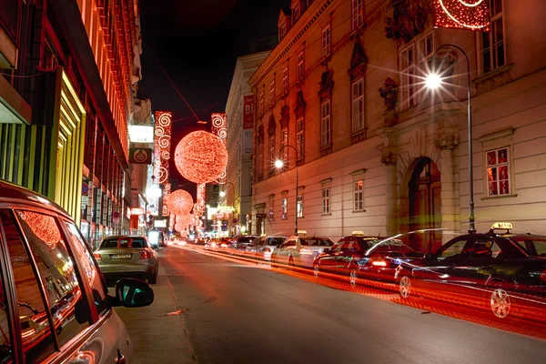 Christmas red light balls on a street