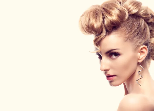 Fashion natural Makeup.Woman with mohawk hairstyle