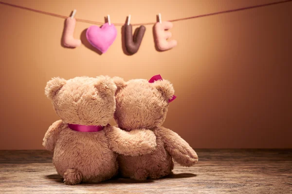 Valentines Day.Word Love heart.Couple Teddy Bears